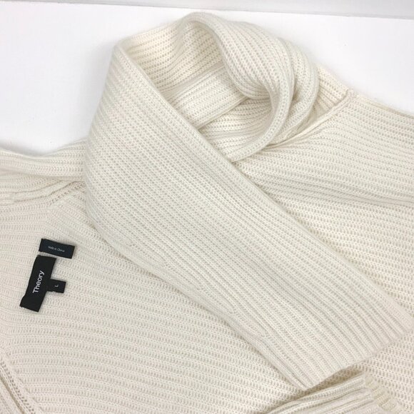 Theory Moving Rib 100% Cashmere Sweater Oversized Cream Sz L - Picture 14 of 16
